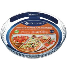 Форма для выпечки жаропрочная стеклянная Daniks OCT-NR2311 круглая 1.6 л, 27.6х3.5 см