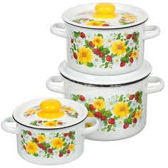 Набор эмалированной посуды СтальЭмаль Земляника 1с144 (кастрюля 1.5+2.9+4.5 л), 3 предмета