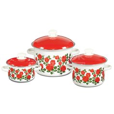 Набор эмалированной посуды СтальЭмаль Сиеста 1с408, (кастрюля 2+4+5.5 л), 3 предмета