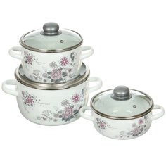 Набор эмалированной посуды СтальЭмаль Весенний романс, (кастрюля 1.5+2+4 л), 3 предмета