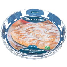 Форма для выпечки жаропрочная стеклянная Daniks HSAW15 круглая 1.5 л, 27х3.5 см