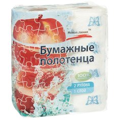 Бумажные полотенца 1-слойные New Line белые с рисунком, 2 шт