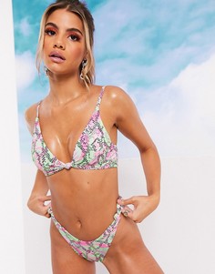 Короткий бикини-топ со змеиным принтом ASOS DESIGN SWIM GLAM-Мульти