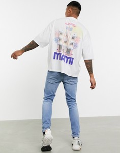 Длинная oversized-футболка с принтом на груди и спине ASOS DESIGN-Белый