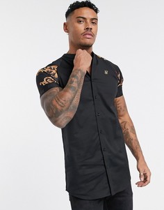 Черная обтягивающая рубашка с короткими рукавами в стиле барокко SikSilk-Черный