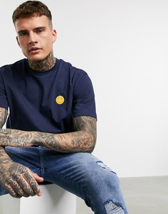 Темно-синяя футболка с контрастным принтом на груди Celio-Синий