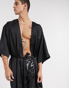 Черное атласное кимоно ASOS DESIGN-Черный