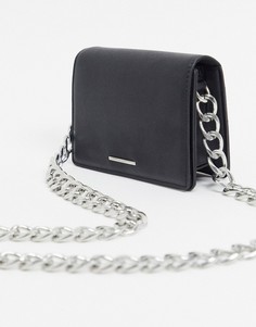 Черная маленькая сумка через плечо с толстой цепочкой Bershka-Черный цвет
