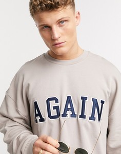 Серый джемпер с надписью "again" Topman