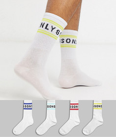 Набор из 4 пар носков с полосками и логотипом Only & Sons-Белый