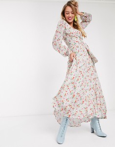 Светло-бежевое платье макси с цветочным принтом Essentiel Antwerp-Белый