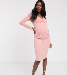 Розовое облегающее платье с длинными рукавами и запахом Blume Maternity-Розовый