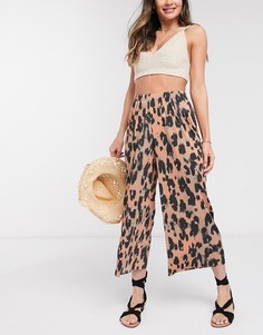 Плиссированные кюлоты с анималистичным принтом ASOS DESIGN-Черный цвет