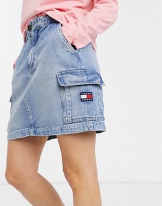 Джинсовая мини-юбка в стиле карго Tommy Jeans-Голубой