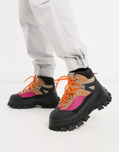 Походные ботинки из искусственной замши в стиле колор блок на шнуровке ASOS DESIGN-Многоцветный