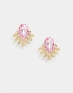 Золотистые серьги с розовыми кристаллами True Decadence-Золотистый