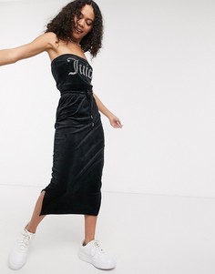 Черная велюровая юбка-карандаш с логотипом из стразов Juicy Couture-Черный