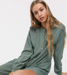 Ярусное платье-рубашка мини без воротника цвета хаки Vero Moda Tall-Зеленый