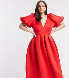 Красное приталенное платье миди для выпускного True Violet Plus-Мульти