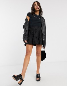 Черная юбка из поплина с поясом Bershka-Черный