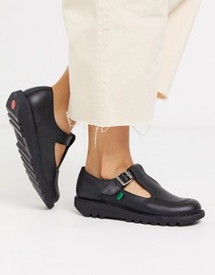 Черные кожаные туфли с ремешком Kickers-Черный цвет