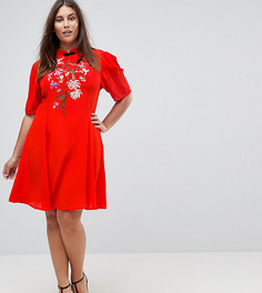 Платье мини с вышивкой ASOS Curve-Красный