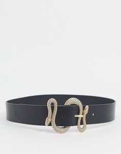 Черный ремень для джинсов с пряжкой в виде змеи Glamorous-Черный цвет