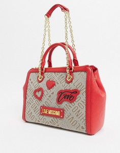 Красная сумка-тоут с нашивками Love Moschino-Красный
