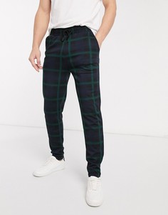Темно-синие трикотажные брюки зауженного кроя в клетку Only & Sons-Темно-синий