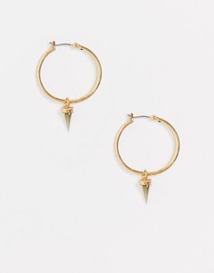 Золотистые серьги-кольца с подвеской-камнем AllSaints-Золотой