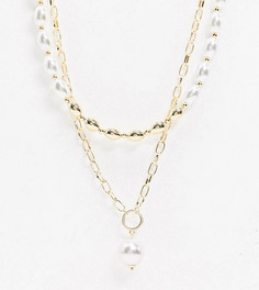 Ярусное ожерелье с искусственным жемчугом и цепочками Glamorous-Золотой