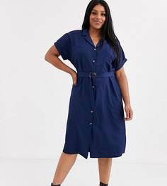 Платье-рубашка с поясом New Look Curve-Темно-синий