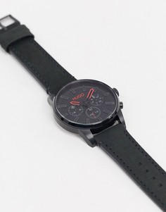 Часы с черным кожаным ремешком HUGO 1530149-Черный