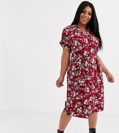 Платье-рубашка с поясом и цветочным принтом New Look Curve-Мульти