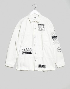 Белая джинсовая рубашка навыпуск с принтом Bershka-Белый