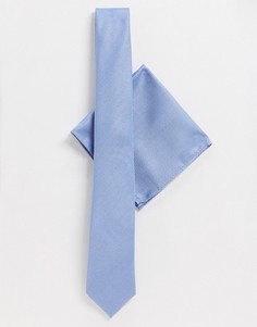 Галстук и платок для нагрудного кармана голубого цвета Topman-Синий
