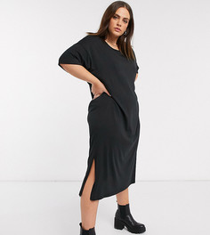 Черное платье-футболка в стиле oversized с разрезом Noisy May Curve-Черный