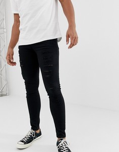 Черные рваные супероблегающие джинсы New Look-Черный