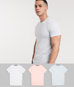 Эксклюзивный набор из 3 футболок белого, голубого и персикового цвета зауженного кроя с круглым вырезом Hollister-Многоцветный