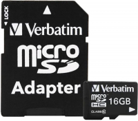 Карта памяти Verbatim microSDHC 16GB + SD адаптер (43968)