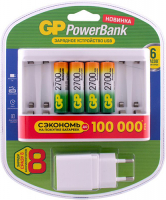 Зарядное устройство GP + аккумуляторы GP GPU811 и 4 аккумулятора AA (HR6) 2700 mAh + адаптер (GPU811GS270AAHC-2CR4)