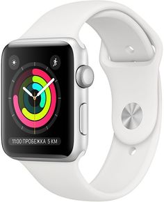 Умные часы Apple Watch Series 3, 42 мм, корпус из серебристого алюминия, спортивный ремешок белого цвета (MTF22RU/A)