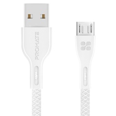 Кабель Promate PowerBeam-M USB-microUSB, 1.2 м, белый