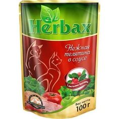 Паучи Herbax Нежная телятина в соусе с листьями брусники для кошек 100г