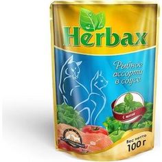 Паучи Herbax Рыбное ассорти в соусе с мятой для кошек 100г