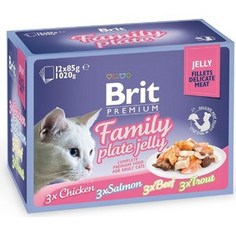 Паучи Brit Premium Family Plate Jelly Chicken,Salmon,Beef,Trout кусочки в желе курица, лосось, говядина, форель для кошек 12х85г (519408) Brit*