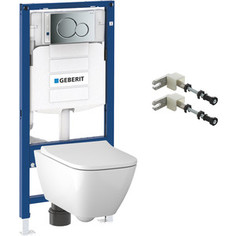 Комплект унитаза Geberit Geberit Smyle Square Rimfree с инсталляцией, сиденьем микролифт и клавишей хром (500.300.21.S)