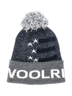 Woolrich Kids трикотажная шапка с помпоном и логотипом