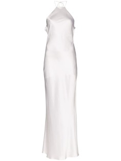 Michael Lo Sordo атласное платье макси с вырезом халтер