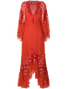 Roberto Cavalli длинное платье с цветочной вышивкой